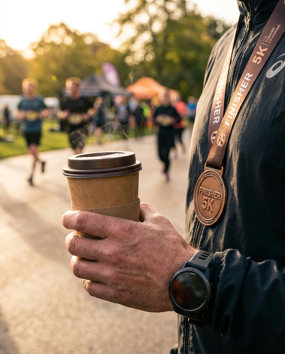 Coffee and medal at the finish line